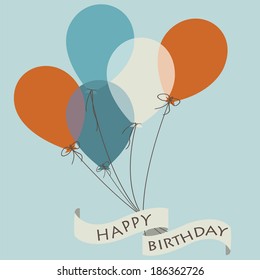 Happy birthday greeting card with bright balloons in cartoon style.