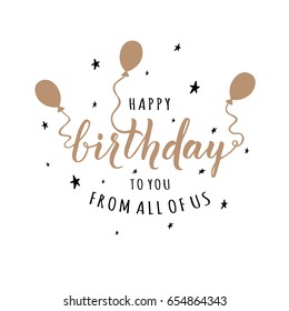 Happy Birthday greeting card. Brush ink calligraphy, vector illustration