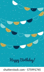 Happy birthday greeting card with bunting. Vector illustration