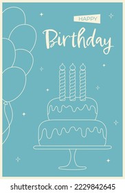 Happy birthday greeting card with cake.	