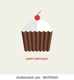 Happy birthday greeting card with cake in flat style