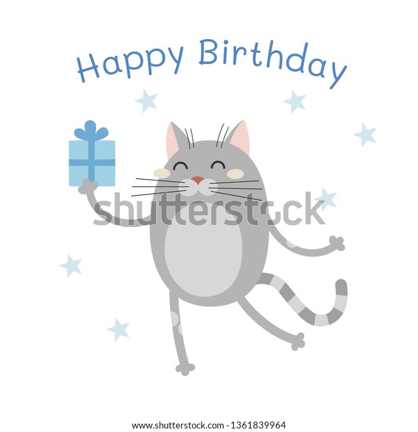 Happy Birthday Greeting Card Cartoon Cat Stock Vector (Royalty Free ...