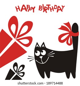 Happy birthday greeting card cat vector illustration