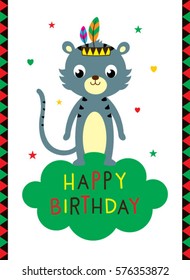 happy birthday greeting card with cat graphic vector