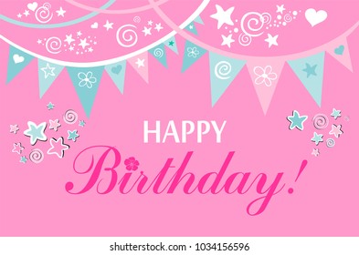 Happy Birthday! Greeting card. Celebration background with flags, star and place for your text. Vector Illustration