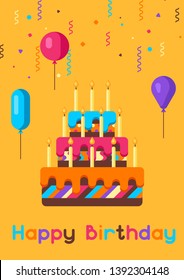 Happy Birthday greeting card. Celebration or holiday items.