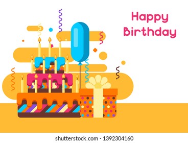 Happy Birthday greeting card. Celebration or holiday items.
