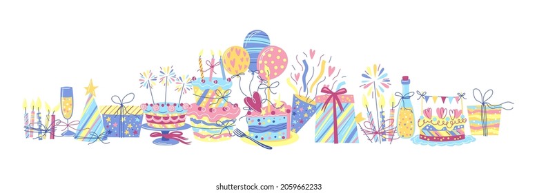 Happy Birthday greeting card. Celebration or holiday items.