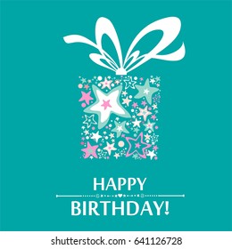 Happy Birthday! Greeting card. Celebration mint  background with gift boxes and place for your text. Vector illustration