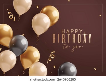 Happy birthday greeting card clipart design. Birthday elegant invitation and wishes card with balloons floating clip art in glossy and metallic color elements decoration vector illustration. 
