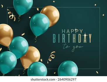 Happy birthday greeting card clipart design. Birthday balloons invitation card in green elegant background for party celebration template vector illustration. 
