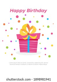 Happy Birthday Greeting card with colorful presents  for holidays flyers, greetings, invitations cards and birthday themed congratulations and banners. Vector illustration on white Background