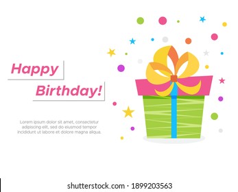 Happy Birthday Greeting card with colorful presents  for holidays flyers, greetings, invitations cards and birthday themed congratulations and banners. Vector illustration on white Background