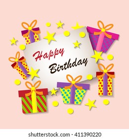 Happy Birthday Greeting Card. Colorful festive background.