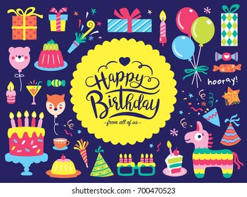 Happy Birthday Greeting Card With Colorful Party Elements