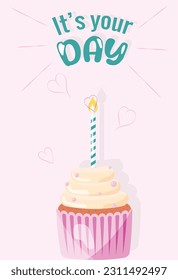 Happy birthday greeting card with cupcake