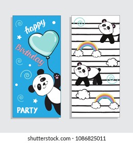 Happy Birthday greeting card with cute panda background template card