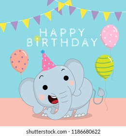 Happy Birthday Greeting Card Cute Elephant Stock Vector (Royalty Free ...