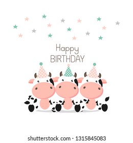 Happy Birthday Greeting card Cute Cows.