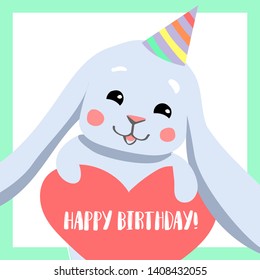 happy birthday greeting card with cute bunny