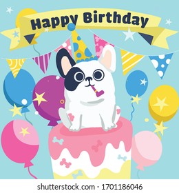 Happy birthday greeting card with cute dog