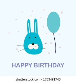 Happy Birthday Greeting Card. Cute hare on a white background with a ball. Cute print for design.