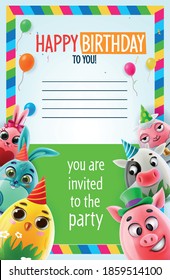 happy birthday greeting card with cute cartoon characters