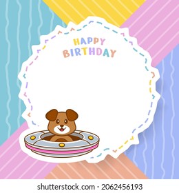 Happy Birthday greeting card with Cute dog cartoon character. Vector Illustration