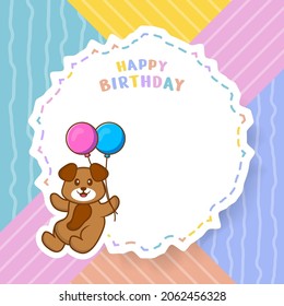 Happy Birthday greeting card with Cute dog cartoon character. Vector Illustration