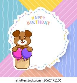 Happy Birthday greeting card with Cute dog cartoon character. Vector Illustration