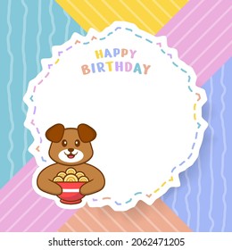 Happy Birthday greeting card with Cute dog cartoon character. Vector Illustration