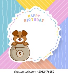 Happy Birthday greeting card with Cute dog cartoon character. Vector Illustration