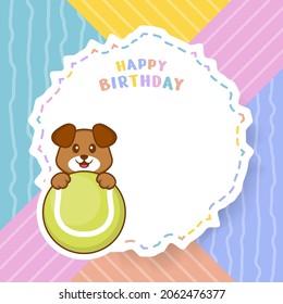 Happy Birthday greeting card with Cute dog cartoon character. Vector Illustration