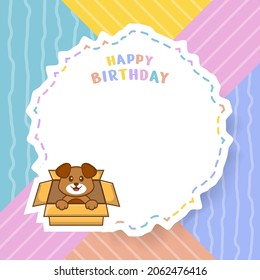 Happy Birthday greeting card with Cute dog cartoon character. Vector Illustration