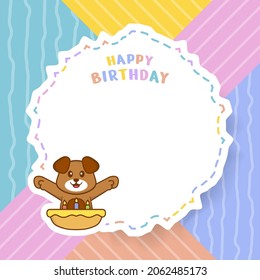 Happy Birthday greeting card with Cute dog cartoon character. Vector Illustration