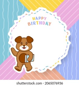 Happy Birthday greeting card with Cute dog cartoon character. Vector Illustration