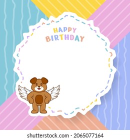 Happy Birthday greeting card with Cute dog cartoon character. Vector Illustration