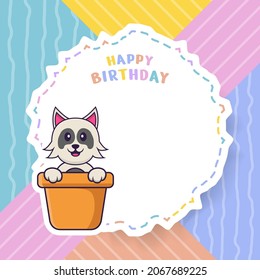 Happy Birthday greeting card with Cute dog cartoon character. Vector Illustration