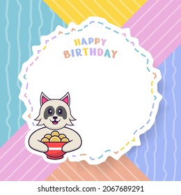 Happy Birthday greeting card with Cute dog cartoon character. Vector Illustration
