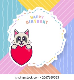Happy Birthday greeting card with Cute dog cartoon character. Vector Illustration