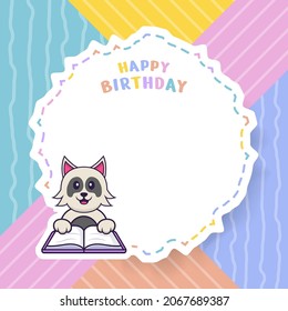 Happy Birthday greeting card with Cute dog cartoon character. Vector Illustration