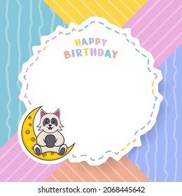 Happy Birthday greeting card with Cute dog cartoon character. Vector Illustration