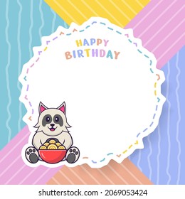 Happy Birthday greeting card with Cute dog cartoon character. Vector Illustration