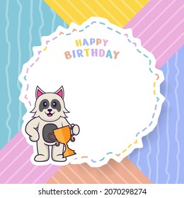 Happy Birthday greeting card with Cute dog cartoon character. Vector Illustration