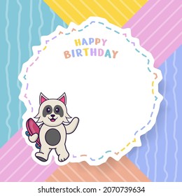 Happy Birthday greeting card with Cute dog cartoon character. Vector Illustration