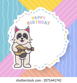 Happy Birthday greeting card with Cute dog cartoon character. Vector Illustration