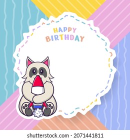 Happy Birthday greeting card with Cute dog cartoon character. Vector Illustration