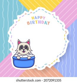 Happy Birthday greeting card with Cute dog cartoon character. Vector Illustration
