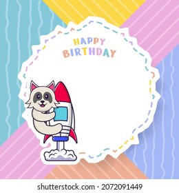 Happy Birthday greeting card with Cute dog cartoon character. Vector Illustration