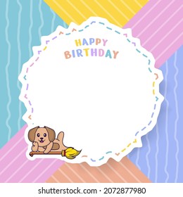 Happy Birthday greeting card with Cute dog cartoon character. Vector Illustration